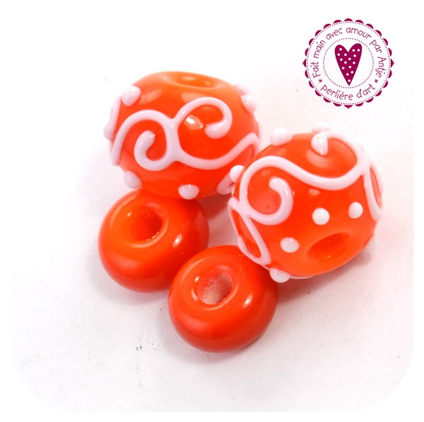2 perles chalumeau + intercalaires • Murano • 14,5 mm • orange